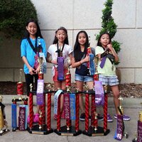 Three blue farriers and drummer girls in Dallas dance showcase final won regional, national overall , grand final overall 1st place and category trophy
